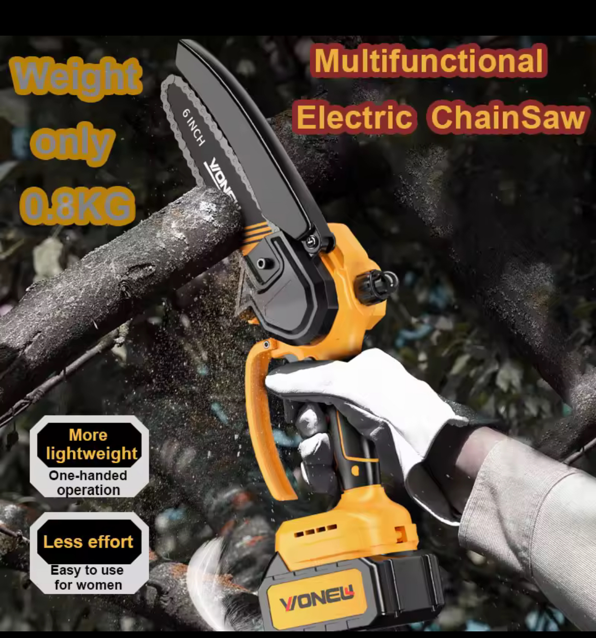 Tronçonneuse électrique portative 6 pouces – Multifonction, légère 0,8 kg, rechargeable