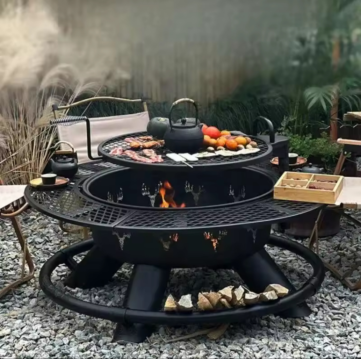 Brasero Barbecue Extérieur Multifonction – Acier robuste – Table de Jardin et Foyer